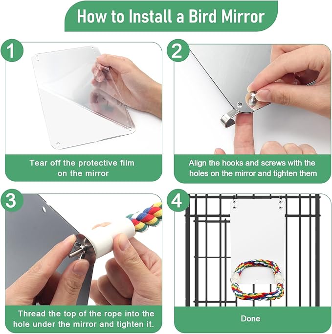 9.4‘’ Bird Mirror for Cage, Coolrunner Bird Parrot Mirror with Rope for Cockatiel Conures, Lovebirds, Parrot, Canaries, and Budgies