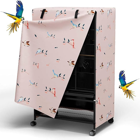 Tchvt Nighttime Bird Cage Covers with Zipper Panel Blackout Birdcage for Winter Universal Breathable Large Good Night Enclosure for Bird (Bird Designs, 33x23x41 inch)