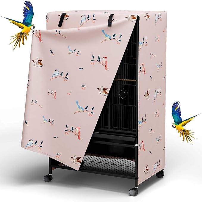 Tchvt Nighttime Bird Cage Covers with Zipper Panel Blackout Birdcage for Winter Universal Breathable Large Good Night Enclosure for Bird (Bird Designs, 38x24x48 inch)