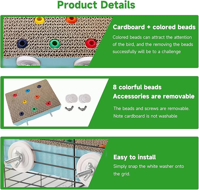 2PCS Bird Chew Toys Parrot Cardboard Perch for Cage Bird Resting Platform Stand with Colorful Beads Parrot Playground Exercise Toys Parakeets Cage Accessories for Conures, Budgies