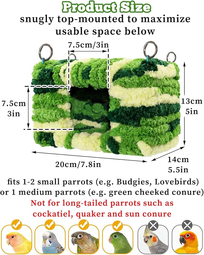 Collapse-Proof Soft Warm Bird Bed for Cage with Sturdy Frame for Green Cheeked Conure, Private Small Birds Sleeping Cave Hut for Budgies Lovebirds Parakeets, Bird Hammock House for Parrots