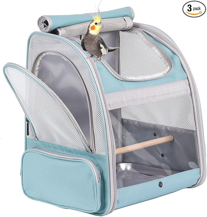 Bird Backpack Carrier with Stand Perch, Bird Travel Backpack for Hiking, Airline Approved Green Bird Backpack