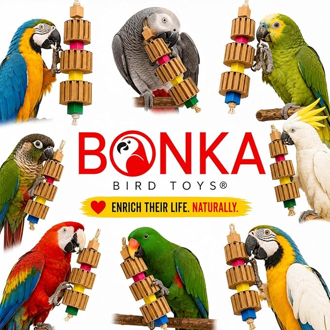 Bonka Bird Toys 3750 Big Quad Blocks N Cube 12" Wood and Metal Hanging Chew Toy for Medium to Large Birds Parrot Cage Enrichment