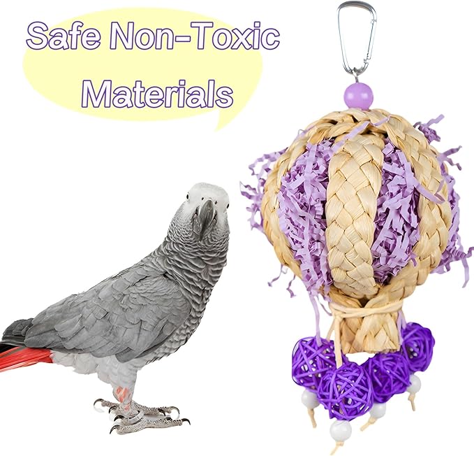 Bird Toys Foraging Shredder Hanging Toys Rope Perch with Bell Parakeet Toy Parrot Swing Climbing Standing Toys Bird Cage Accessories for Conure Cockatiel Budgies Lovebird, Purple, 1pack