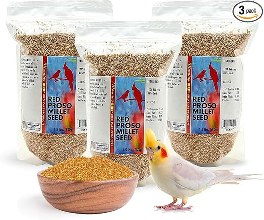 Morning Bird Red Proso Millet 4.5 lbs (3-Pack, 1.5 lbs Each) – Natural Bird Seed – Supports Feather Growth & Balanced Nutrition – Great Flavor, Energy Dense - Ideal for Finches, Parakeets & Pet Birds