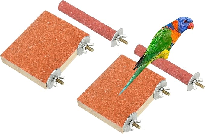 Bird Perch Stand, Wooden Parrot Perch Stand Toy, Paw Grinding Stick, Bird Cage Accessories, 3.94 x 3.15in (Orange, 2 Pcs) Birds Toys Intended for Cage/Parakeets/Conure/Budgie