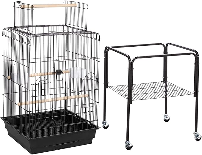 Topeakmart Play Open Top Standing Bird Cage with Removable Stand Wheels Black