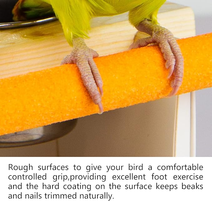 Parrot Mirror Toy with Stainless Steel Feeding Cups Bird Wooden Frames with Cage Perch for Small Parakeets, Cockatiels, Conures, Finches,Budgie,Macaws, Parrots, Love Birds