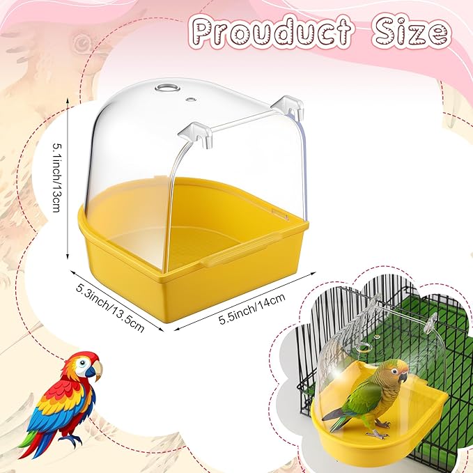 Honeydak 3 Pieces Clear Bird Bath for Cage Parakeet Bird Cage Accessories Hanging Bath Box Parrot Bathing Tub with Clear View for Cockatiel Conure Canary Budgies Parrots(Bright Colors)