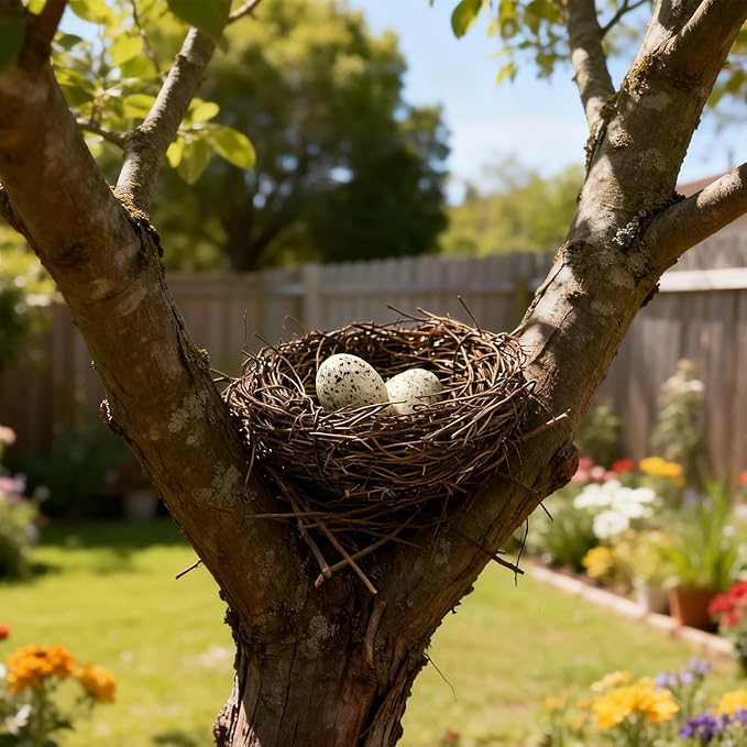24PCS Small Faux Bird Nest with Eggs for Crafts Handwoven Artificial Rattan Mini Easter Bird Nests Decor for Easter Spring Home Garden Wedding Centerpiece Decorations