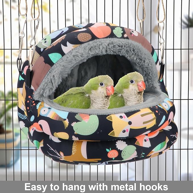 Bird Nest House Winter Warm Bird Bed Hanging Hammock Snuggle Hut for Parakeets Budgies Cockatiels Conures Quaker Parrot (Medium, Black)