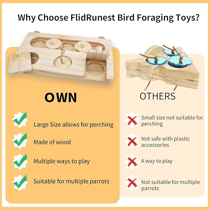 FlidRunest Wooden Bird Foraging Toys, Interactive Bird Foraging Toys Puzzle for Cage, Parakeet Training Intelligence Enrichment Toys, Parrot Cage Slow Feeder for Parakeet, Cockatiel, Sun Conures