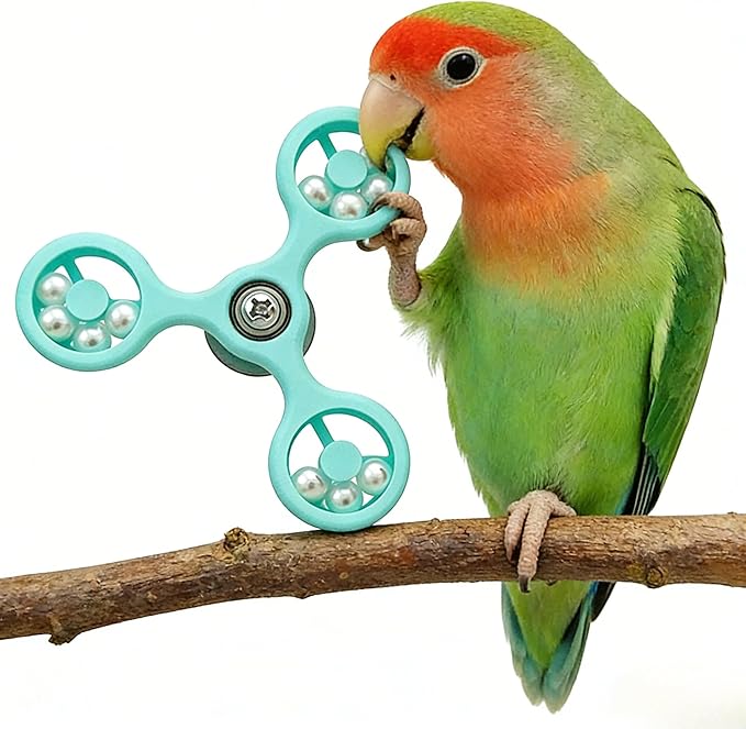Spinning Bird-Toys Bird Cage Toys & Bird Perch Parrot-Parakeet Budgie Cockatiel Conure Macaw Chicken Parrot Enrichment Cage Accessories Small Animal Chewing Toy (Cyan Spinner)