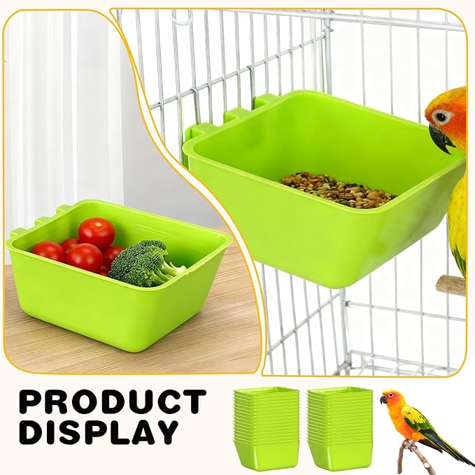 20 Pcs Bird Cage Cups Chicken Waterer Feeder Bird Water Dispenser Hanging Quail Waterer Pigeon Feeder for Pigeon Quail Parakeets Rabbit Poultry (Green)