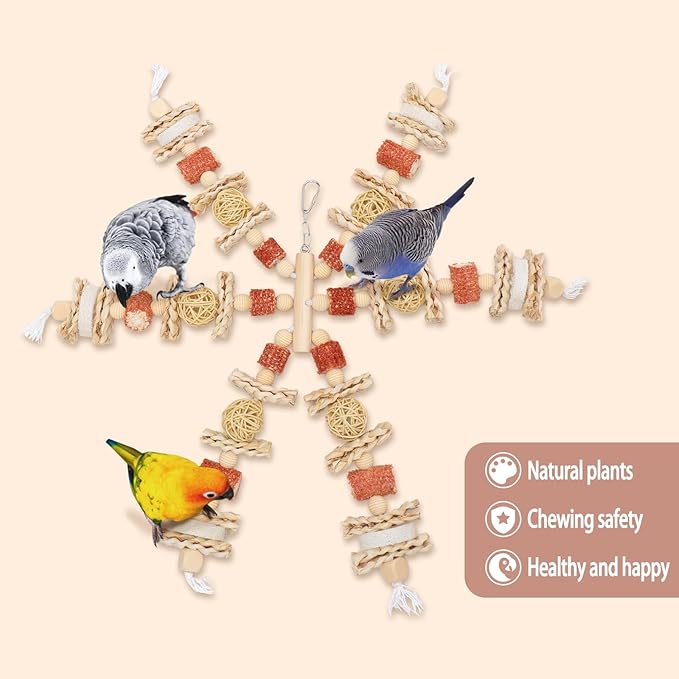 Bird Toys that is 17.5 Inches in Length, Parrot Toy Designed for Chewing Features Natural Corn cob and Loofah Slices, Can Be Hung in Large and Medium-Sized Parrot Cages
