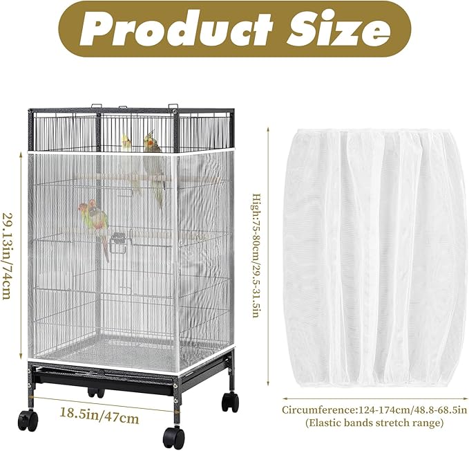 White Bird Cage Seed Catcher Adjustable Soft Birdcage Cover Reusable Nylon Mesh Birdcage Net Lightweight Skirt Seed Guard for Parrot Cage Stop Scatter Breathable Round Square Canary