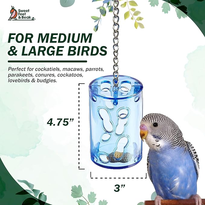 Sweet Feet and Beak Can-O-Nuts – Ultra-Durable Cockatiel Foraging Toys – Bird Proof & Bulletproof Plastic – Fillable Bird Feeder Toy – Reusable Hanging Bird Toys – Large Size