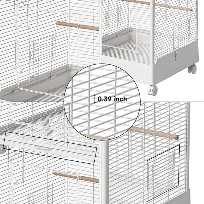 40 Inch Medium Small Bird Double Cage for Parrot Lovebirds Finches Canaries Parakeets Cockatiels Budgie Parrotlet Conures, w/Detachable Standing Perches, Snow White