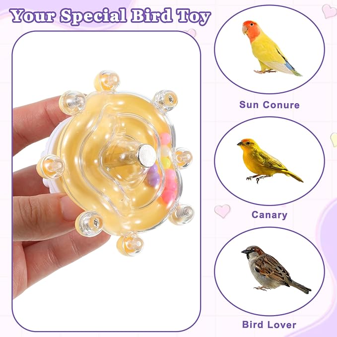 2 Pcs Bird Toys for Parakeets, Parrot Spinner Toy, Colorful Parakeet Toys Wheel, Interactive Spinner Rattle Parrot Toys for Bird Cage, Accessories for Entertainment Chewing Exercise