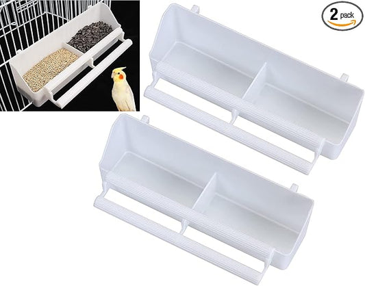 Lot of 2 Bird Parrot Cage Heavy Duty Double Plastic Seed Water Feeder Cups