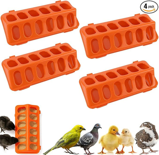 4 Pack Flip-Top Poultry Feeder, No Waste Chick Feeder for Baby Chicken, Ducklings, Quail, Pigeons, Parrots – Durable Spill-Proof Brooder Feeding Trough