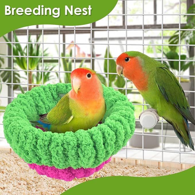 KATUMO Bird Nest, 7inch Small Parrot Breeding Bed for Budgie, Parakeet, Cockatiel, Conure, Lovebird, Canary, Finch Birds (Green/Rose, Large)