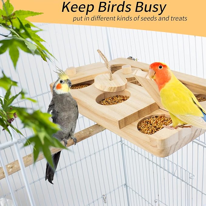FlidRunest Wooden Bird Foraging Toys, Interactive Bird Foraging Toys Puzzle for Cage, Parakeet Training Intelligence Enrichment Toys, Parrot Cage Slow Feeder for Parakeet, Cockatiel, Sun Conures