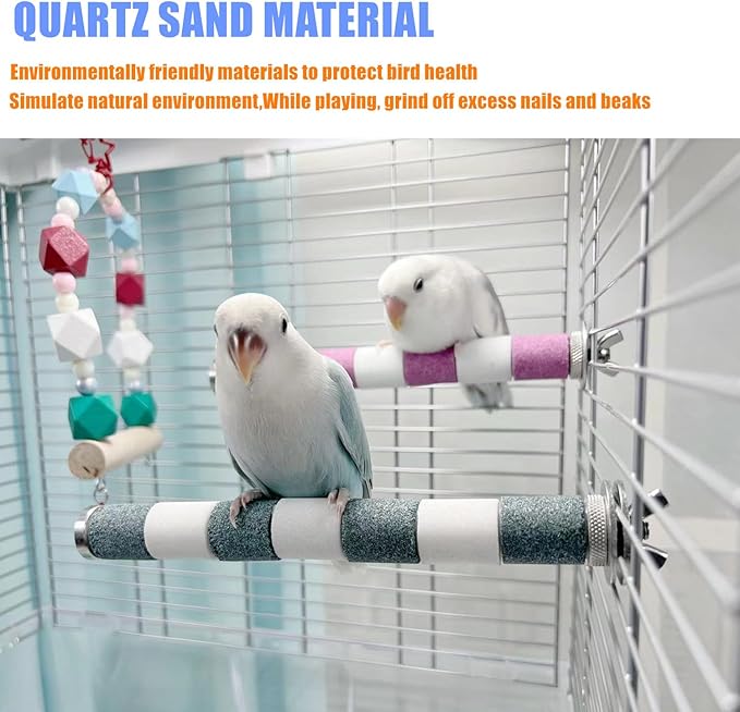 Bird Perch Rough-surfaced Nature Wood Stand Toy Branch for Parrots to Keep Nails and Beaks in Top Condition - Safe Easy to Install Bird Cage Accessories. 8 inch (Gray)