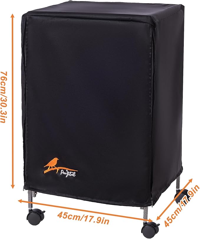 Small Bird Cage Cover(Black) Good Night Black-Out Cover for Birdcage with Roof Top Durable Breathable Washable Material (cage is not Included) (17.9" L x 17.9" W x 30.3" H, L Shape)