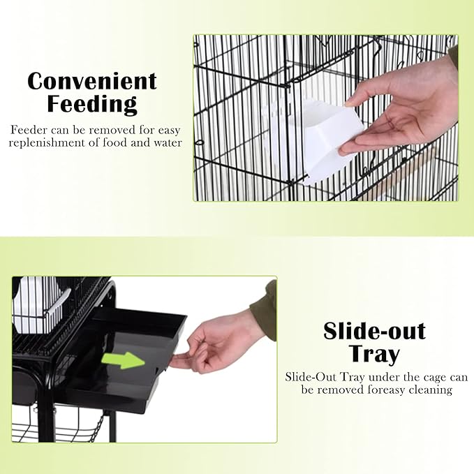 64 Inch Open Top Bird Cage Stand Medium Small Parrot Parakeet Cage with Rolling Stand,Wrought Iron Bird Cage for Cockatiels Lovebirds Parrotlet Flight Conure Pigeon,Black