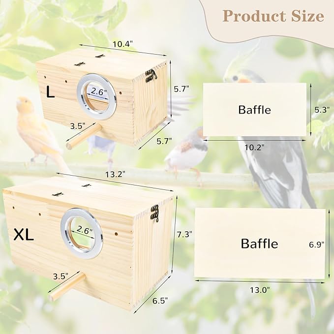Parrot Nesting Box Cockatiel Nesting Box Bird Breeding Box House Handcrafted Wooden Acrylic Transparent Bird Box with Detachable Wooden Board for Parakeets Cockatiel Budgie Conure Parrot XL