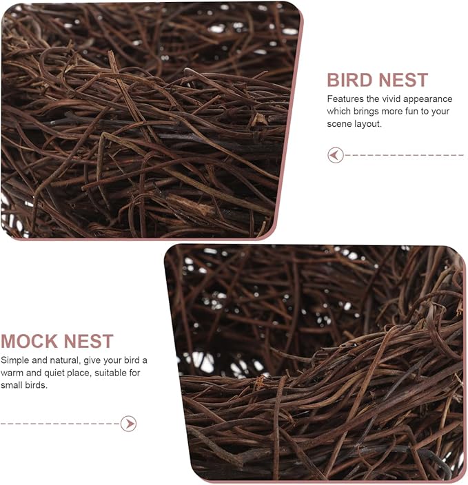 POPETPOP Artificial Rattan Bird Nest 5.9In – Hand-Woven Easter Table Accent for Rustic Wedding & Garden Decor, Country Style Craft Prop