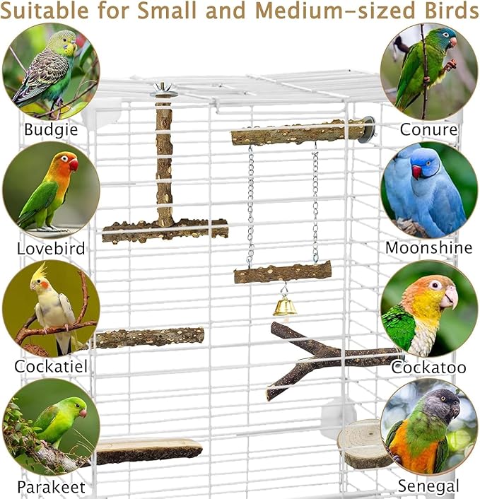 kathson Natural Bird Perches Wood Bird Flat Perch Parrot Swing Parakeet Platform Chew Toys Paw Grinding Stick Cage Accessories Exercise Toy for Cockatiels Budgies Lovebirds Conures Finches