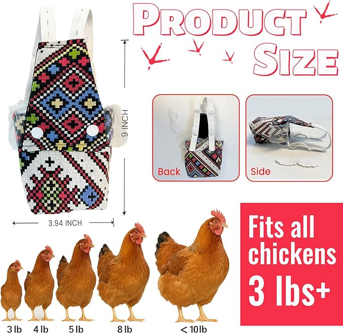 Reusable 3D Chicken Diapers for Indoor Chickens – Leak-Proof 3D Pouch with Replaceable Bag, Adjustable Straps & Cross-Back Design, Fit for Hens and Roosters(Plastic Bags not Included)-Widened