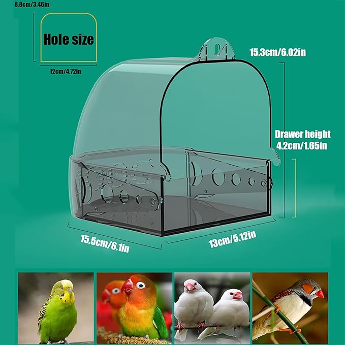Bird Bath Cage, Cleaning Pet Supplies Cockatiel Bird Clean Bathtub with Hanging Hooks and Bottom Drawer for Cage Parrot Hanging Bathing Tub Bath Shower Box Accessory Supplies(Transparent)