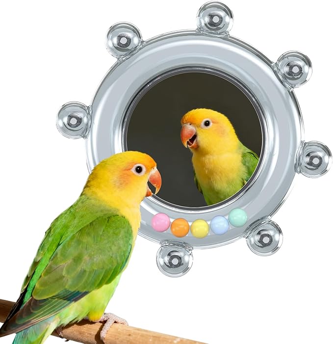 Bird Mirror Toys for Cage,Parakeet Rotating Sound Wheel Toy,Budgie Training Colorful Interactive Chew Toys for Canaries Lovebirds Conures Cockatiels cage Accessories (1, Blue)