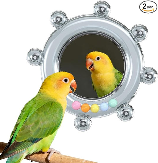 Bird Mirror Toys for Cage,Parakeet Rotating Sound Wheel Toy,Budgie Training Colorful Interactive Chew Toys for Canaries Lovebirds Conures Cockatiels cage Accessories (2, Blue)