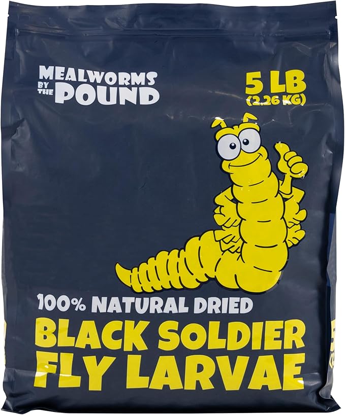 Dried Black Soldier Fly Larvae (5 lbs) - More Calcium Than Mealworms - Treats for Chickens, Wild Birds, & Reptiles