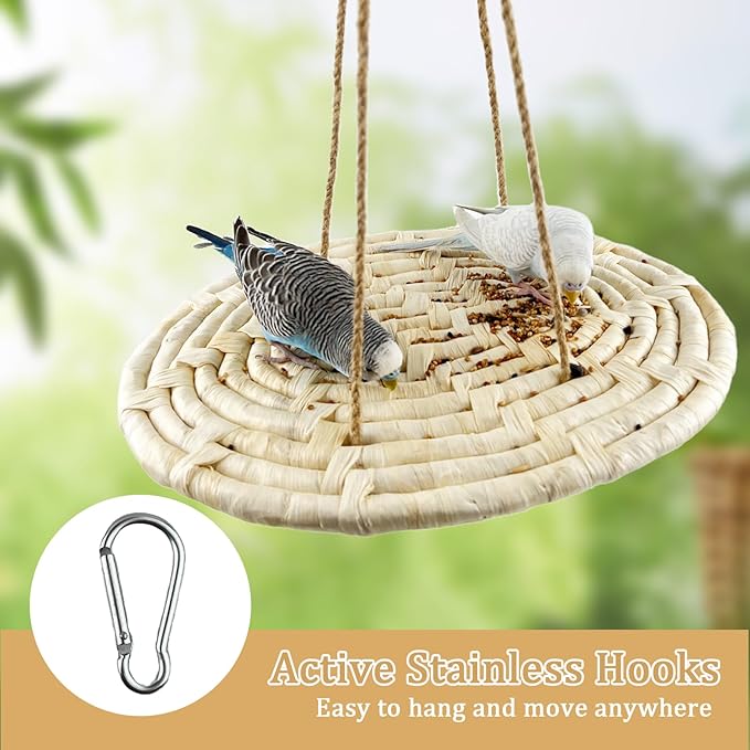 FlidRunest Bird Swing Hammock Bed, Natural Corn Woven Parrot Hammock Swing Mat, Hanging Bird Climbing Perch Mat, Relieve Boredom Chewing Toy for Birds Parakeets Lovebirds Cockatiels Conure, yellow