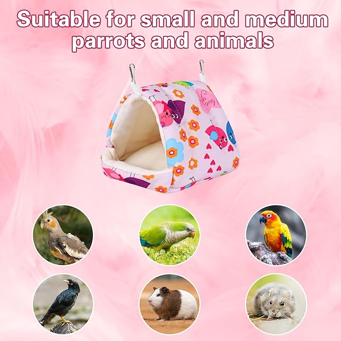 Bird Bed for Cage Warm Winter Nest Hammock with Hanging Hook Cage Accessories for Small Birds Parakeets Cockatiels Love Birds Cockatiels Conures Hamster (Pink, M)