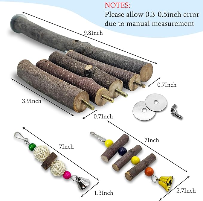 Hamiledyi Bird Perch Stand Toy, Natural Wood Bird Perch Stand Birds Perch Toys with Rotating Balls Parakeet Toys for Parakeets Cockatiels Conures Budgies Finches Love Birds