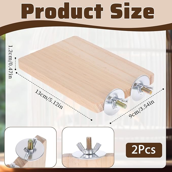 2PCS Bird Perch Platform Flat Wood Bird Platform Birds Perch Flat Stand Solid Wood Parrot Perches Platforms Natural Wooden Perches Toys Animal Climbing Platforms for Cages Parakeet Conure Finch