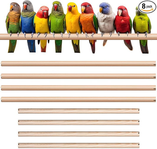 Sintuff 8 Pcs Bird Perches for Cage Accessories, Wooden Perch Rods Replacement with Double Head Slots, 0.6 Inch Diameter Natural Wood Stand for Parrot Macaw Cockatoo Parakeet (18 Inches,24 Inches)