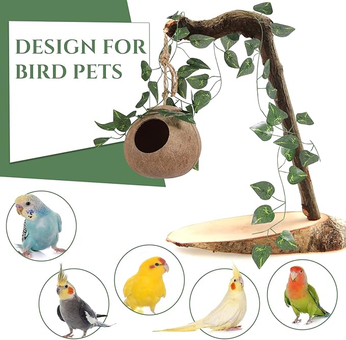 Skylety 3 Pcs Coconut Bird Nest Hut Hanging Bird House Coconut Hide with 6.9 Feet Fake Vines Coconut Fiber Shell Small Bird Cage Accessories for Parrot Parakeet Canary Reptile Crested Gecko Hamster