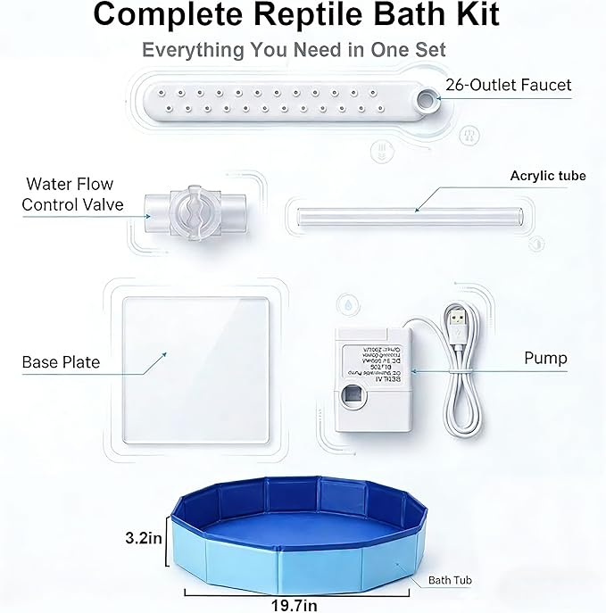 Large Electric Bearded Dragon Pool, with a Faucet and an Adjustable Flow Control Valve, Electric Bathtub for Bearded Dragons, Bearded Dragon Pool, Bearded Dragon Accessories, Bearded Dragon Bathtub