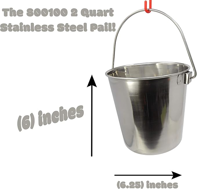 800100 2 Quart Stainless Steel Pail Bonka Bird Toys Durable Shiny Pets Food Water Liquid Treat Feed