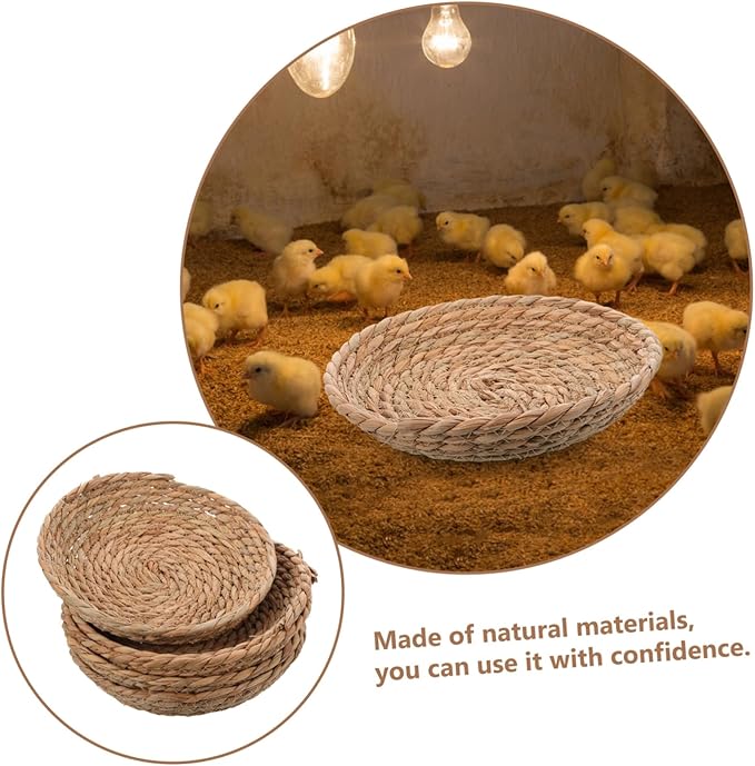 Natural Straw Breeding Nest Bowls, 5 Pack Woven Grass Rabbit Bedding Mats, 8 Inch Flat Bottom Cattail Fiber Hatching Cave for Quail Pigeons Bunnies, Edible Chinchilla Chew Toys