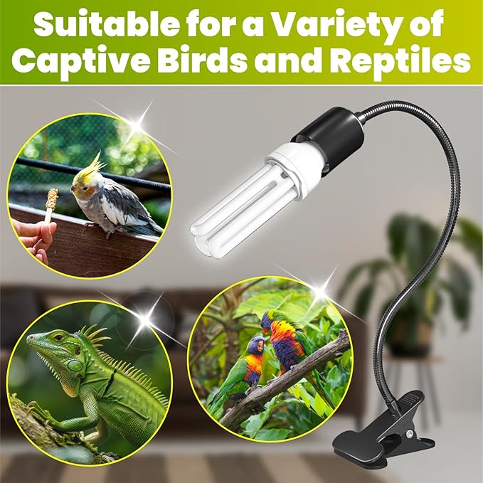 GlowUp Bird Cage Lighting Combo Kit, Clip Lamp with UVB 2.4 20W Compact Fluorescent Bulb for Bird, 360°Rotatable UVB Light for Captive Birds, Reptiles