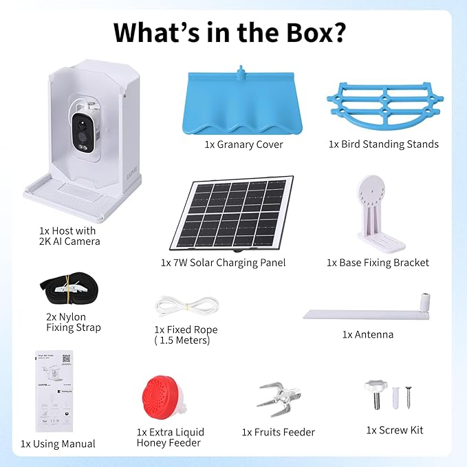 Garvee Smart Bird Feeder with 2K Camera & AI Recognition - Solar Powered, 2L Capacity, Night Vision, App Alerts, for Bird Watching, Squirrel Deterrent Function