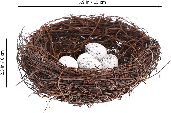 Toddmomy Artificial Bird Nest with Eggs for Easter Decor, 15cm Hand-Woven Rattan Birds Nests for Crafts, Natural Looking Faux Birdhouse Figurine for Outdoor Garden Party Tabletop Ornament